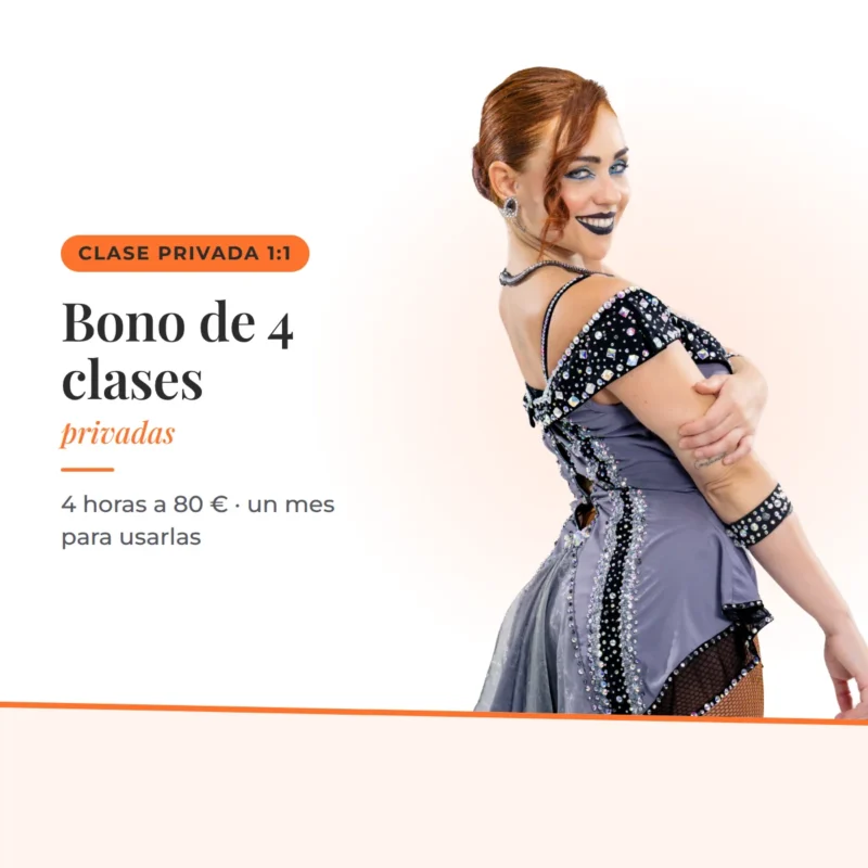Bono de 4 clases — privadas — 4 horas a 80 € · un mes para usarlas. Irene Palomares, academia de salsa.