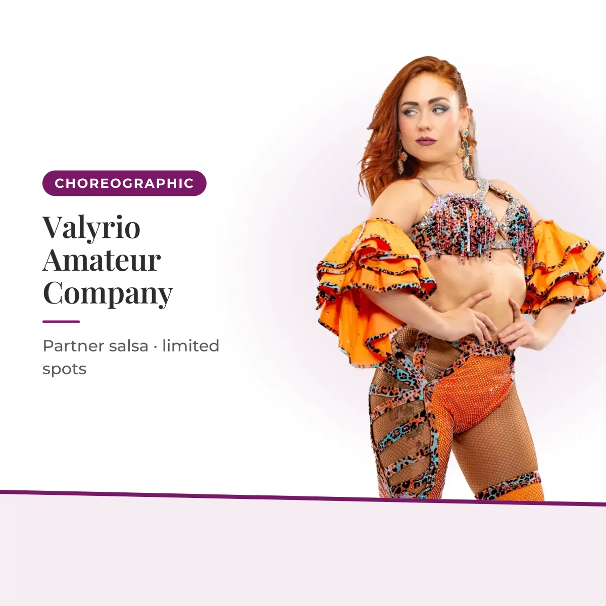 Valyrio Amateur Company — Partner salsa · limited spots. Irene Palomares salsa academy.